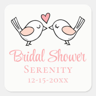 Adesivo Quadrado Cute Love Birds Pink Lovebirds Chá de Noiva  