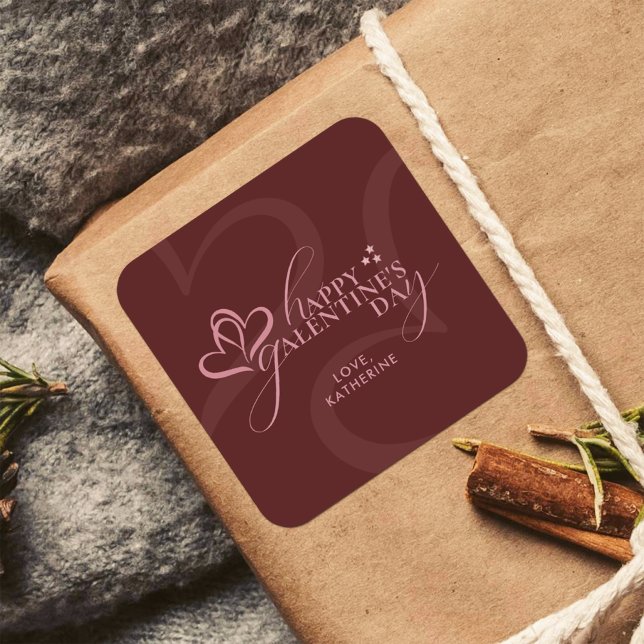Adesivo Quadrado Cute Minimal Modern Maroon Script Galentines Day  (Criador carregado)