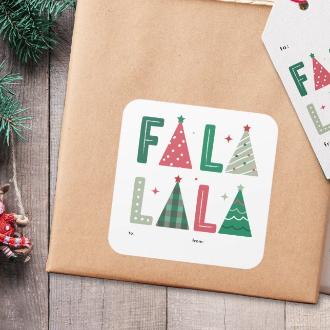 Adesivo Quadrado Cute Modern Whimsical Fa La Holiday (cute, whimsical and fun Fa La La La Christmas typography gift labels)