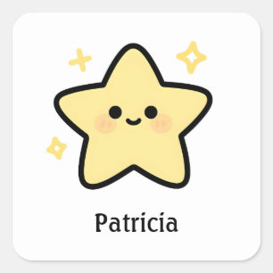 Adesivo Quadrado Cute monograma amarelo caprichoso kawaii estrela