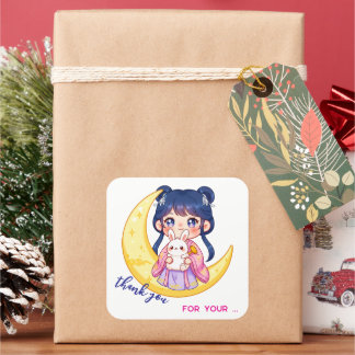 Adesivo Quadrado Cute Moon Bunny Girl 