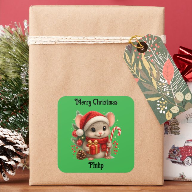 Adesivo Quadrado cute mouse Christmas holiday Sticker (Feriado)