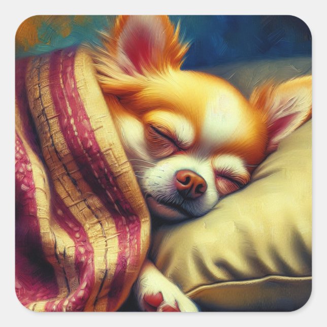 Adesivo Quadrado Cute Napping Chihuahua (Frente)