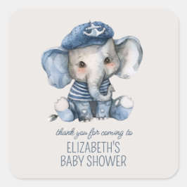 Adesivo Quadrado Cute Nautical Blue Baby Elephant Baby Shower