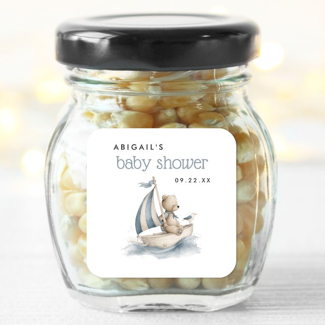 Adesivo Quadrado Cute Nautical Teddy Bear Boys Baby Shower (Criador carregado)