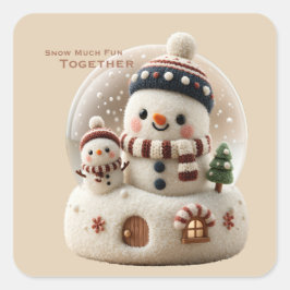 Adesivo Quadrado Cute Needle Felted Snowman Snowglobe