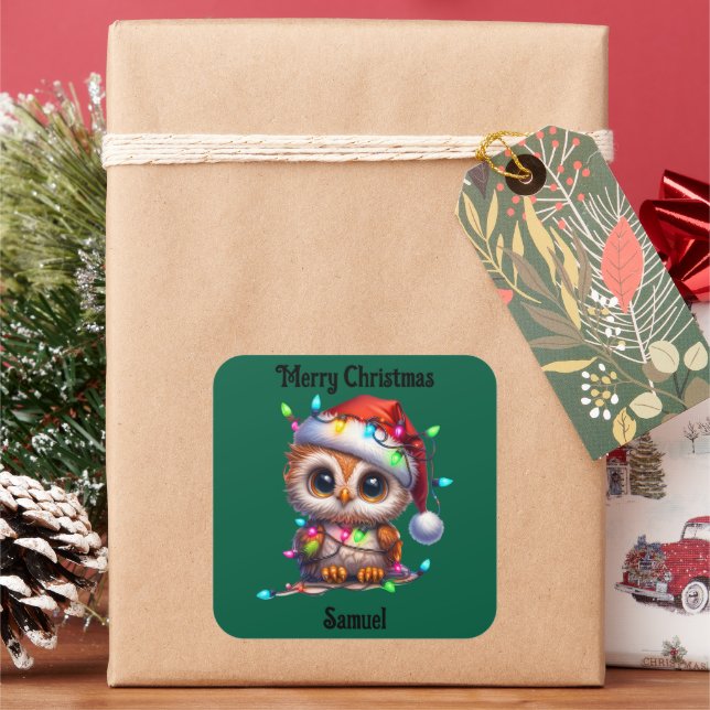 Adesivo Quadrado cute owl Christmas holiday Sticker (Feriado)