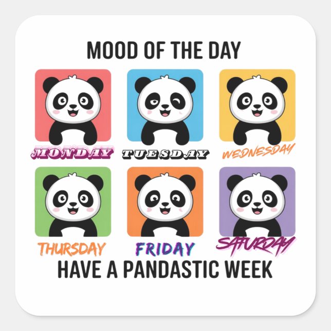 Adesivo Quadrado Cute Panda Mood of the Day Stickers (Frente)