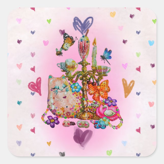 Adesivo Quadrado Cute Pastel (Frente)