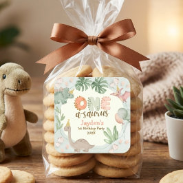 Adesivo Quadrado Cute Pastel Green Dinosaur One A Saurus Birthday 