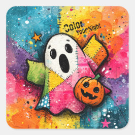 Adesivo Quadrado Cute Patchwork Ghost Colorful Splatter Art