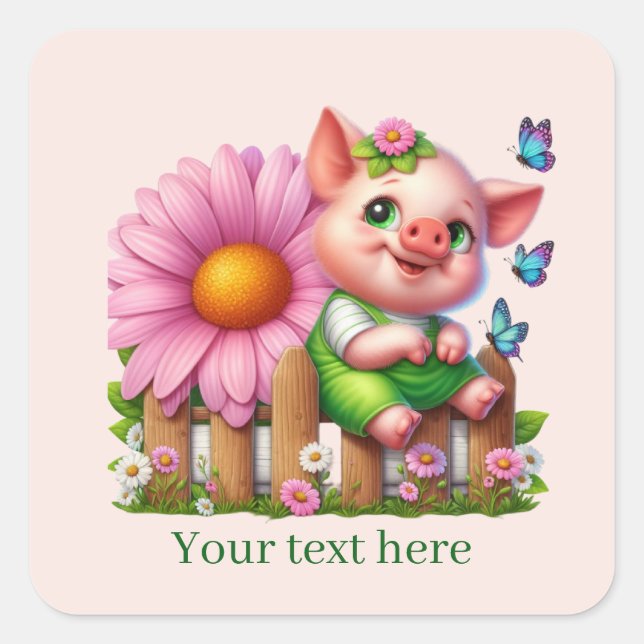 Adesivo Quadrado Cute pig lovers customizable  (Frente)
