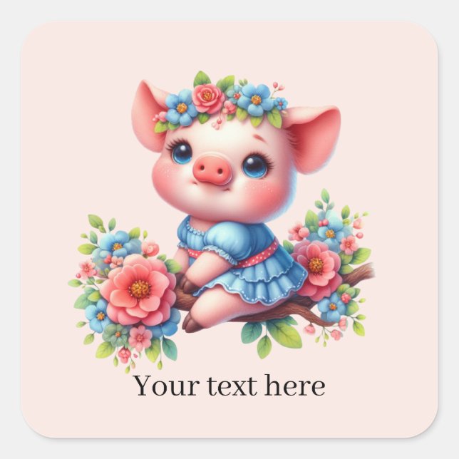 Adesivo Quadrado Cute pig lovers customizable  (Frente)