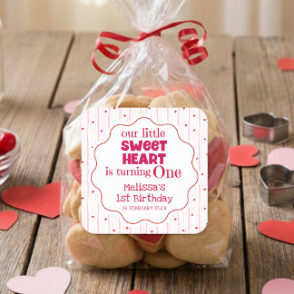 Adesivo Quadrado Cute Pink and Red Little SweetHeart Turning One