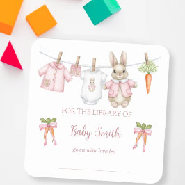Adesivo Quadrado Cute Pink Bunny Girl Clothesline Book Plate