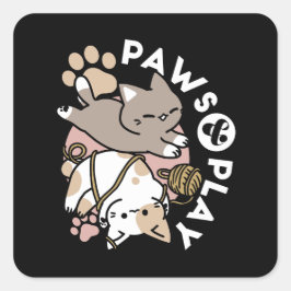 Adesivo Quadrado Cute Playful Cats Design – Fun Paws and Play Art