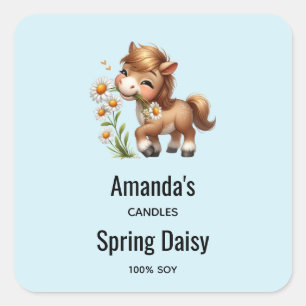 Adesivo Quadrado Cute Pony Eating Daisies Candle Business