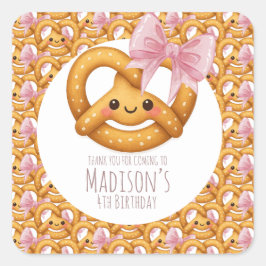 Adesivo Quadrado Cute Pretzel Girl Birthday Party