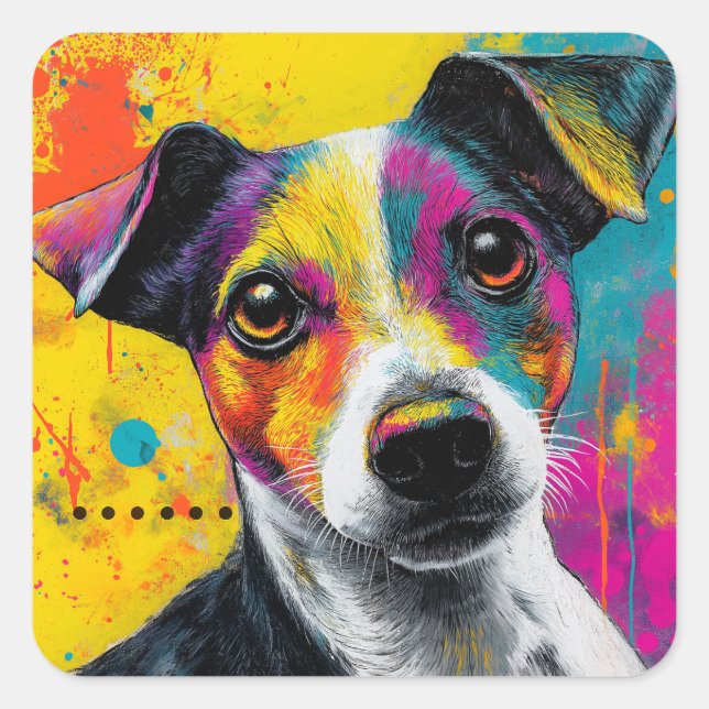 Adesivo Quadrado Cute Puppy Funny Dog Mixed Media Animal Pet (Frente)