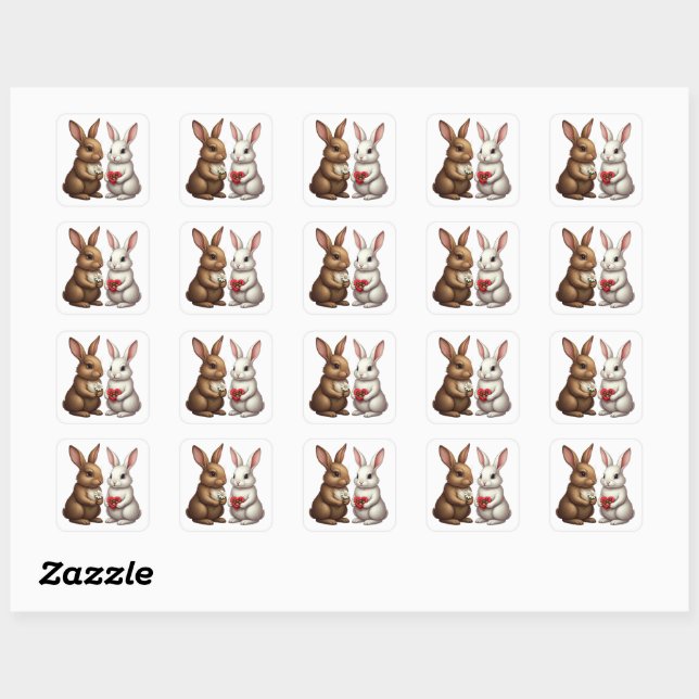 Adesivo Quadrado Cute Rabbit Couple – Love Bunny Sticker (Folha)