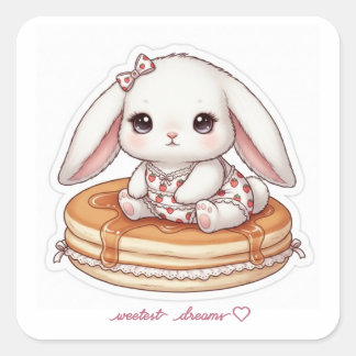 Adesivo Quadrado Cute Rabbit on Fluffy Pancake-Pancake Pajama Bunny