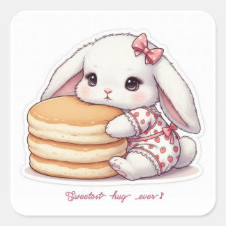 Adesivo Quadrado Cute Rabbit & Pancake - Adorable Breakfast Sweet