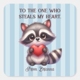 Adesivo Quadrado Cute Raccoon Segurando Coração