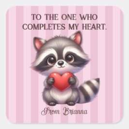 Adesivo Quadrado Cute Raccoon Segurando Coração