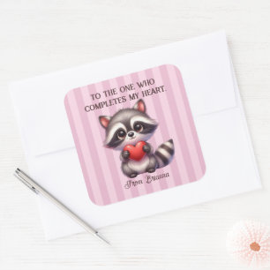 Adesivo Quadrado Cute Raccoon Segurando Coração