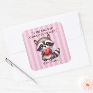 Adesivo Quadrado Cute Raccoon Segurando Coração
