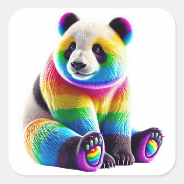 Adesivo Quadrado Cute Rainbow Panda (Frente)