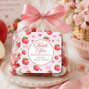 Adesivo Quadrado Cute Red Pink Apple Coquette Obrigado  