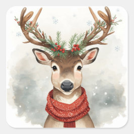 Adesivo Quadrado Cute Reindeer Christmas Sticker