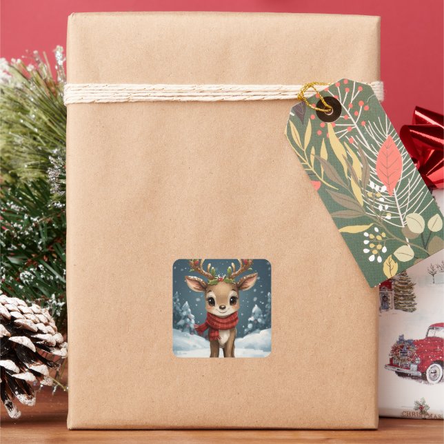 Adesivo Quadrado Cute reindeer christmas sticker for gifts notebook (Feriado)