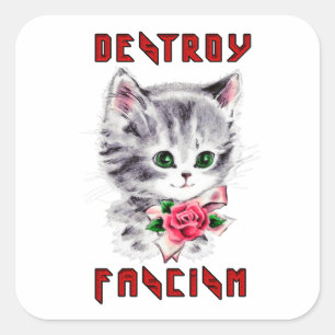 Adesivo Quadrado Cute Retro Kitten - Destrua o fascismo
