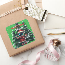 Adesivo Quadrado cute robot Christmas holiday Sticker