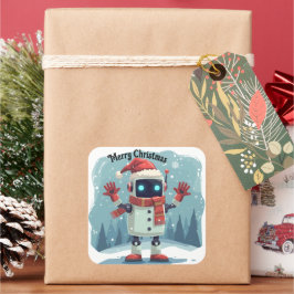 Adesivo Quadrado cute robot Christmas holiday Sticker