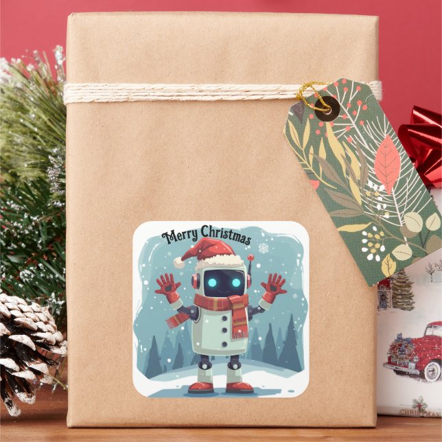 Adesivo Quadrado cute robot Christmas holiday Sticker (Feriado)