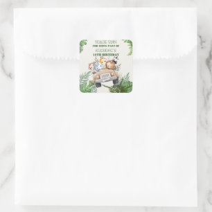 Adesivo Quadrado Cute Safari Wild Jungle Party Favor