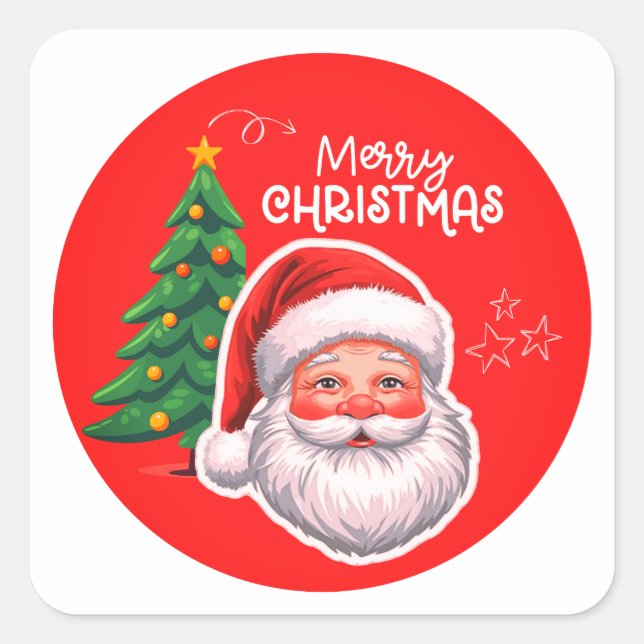 Adesivo Quadrado Cute Santa & Christmas Tree Sticker  (Frente)