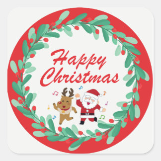 Adesivo Quadrado Cute Santa & Rudolph Christmas Sticker 