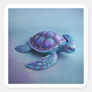 Adesivo Quadrado Cute Sea Turtle  – Minimal Ocean Animal Art