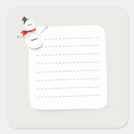 Adesivo Quadrado Cute Snowman Button Design Holiday Note Sticker