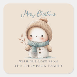 Adesivo Quadrado Cute Snowman, nome de bonitão, Feliz Natal