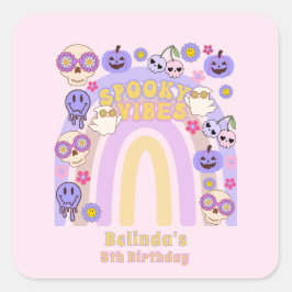 Adesivo Quadrado Cute Spooky Vibes Groovy Ghost Halloween Aniversár
