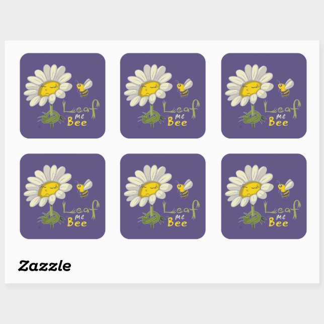 Adesivo Quadrado  Cute Spring Scene with Daisy Flower and Bee (Folha)