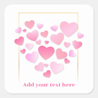Adesivo Quadrado Cute Style Pink Hearts Romantic Valentine's Day