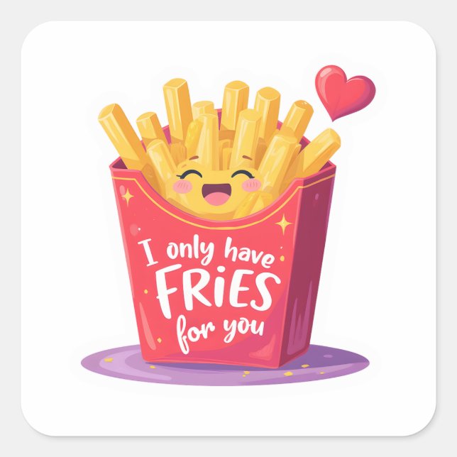 Adesivo Quadrado Cute Valentine French Fries Pun (Frente)