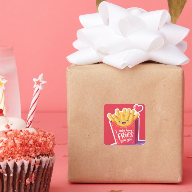 Adesivo Quadrado Cute Valentine French Fries Pun (Festa)
