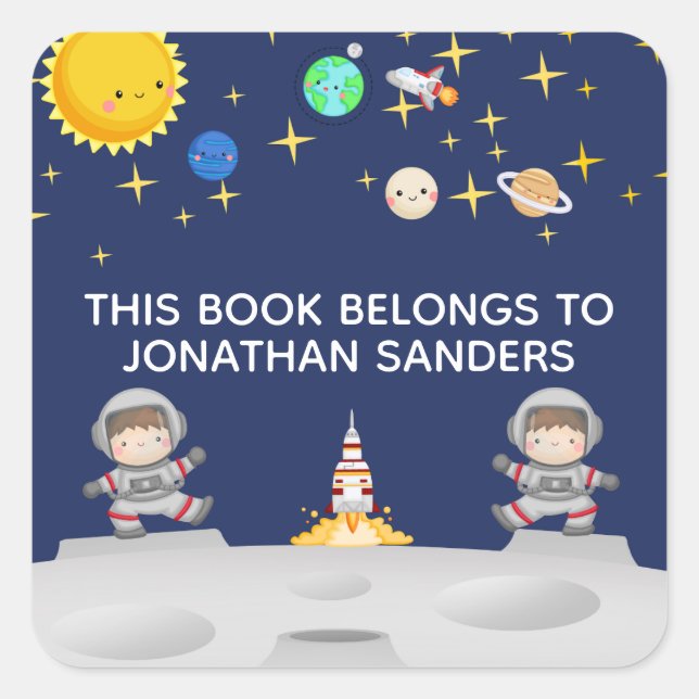 Adesivo Quadrado Cute Watercolor Astronaut in Moon  (Frente)